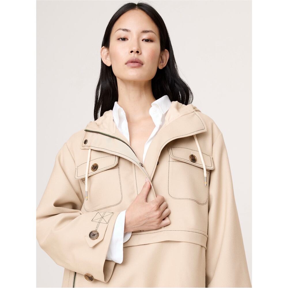 Banana Republic Oversized Utility Twill Pullover Jacket Beige Green Size Medium - Picture 14 of 14